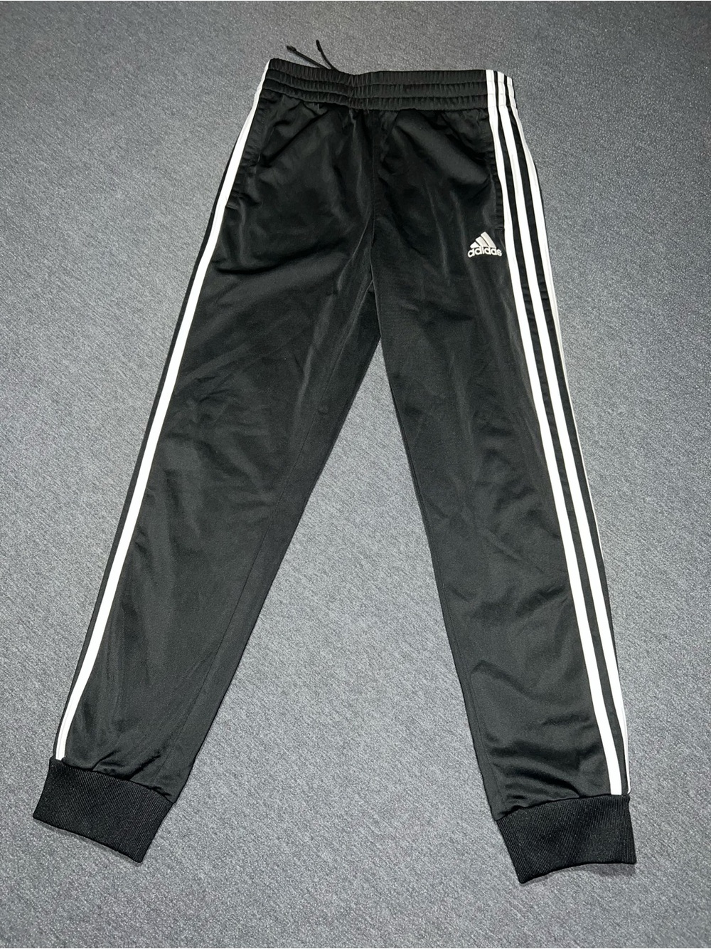 adidas Kids Black Joggers White Three-Stripes Track Pants Size M 10/12